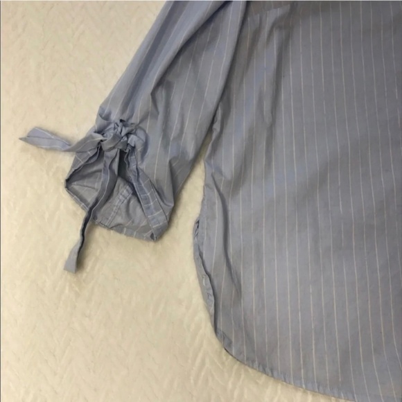 Striped Off The Shoulder Coastal Blouse Women’s Medium Blue White Tie Summer - Picture 5 of 8